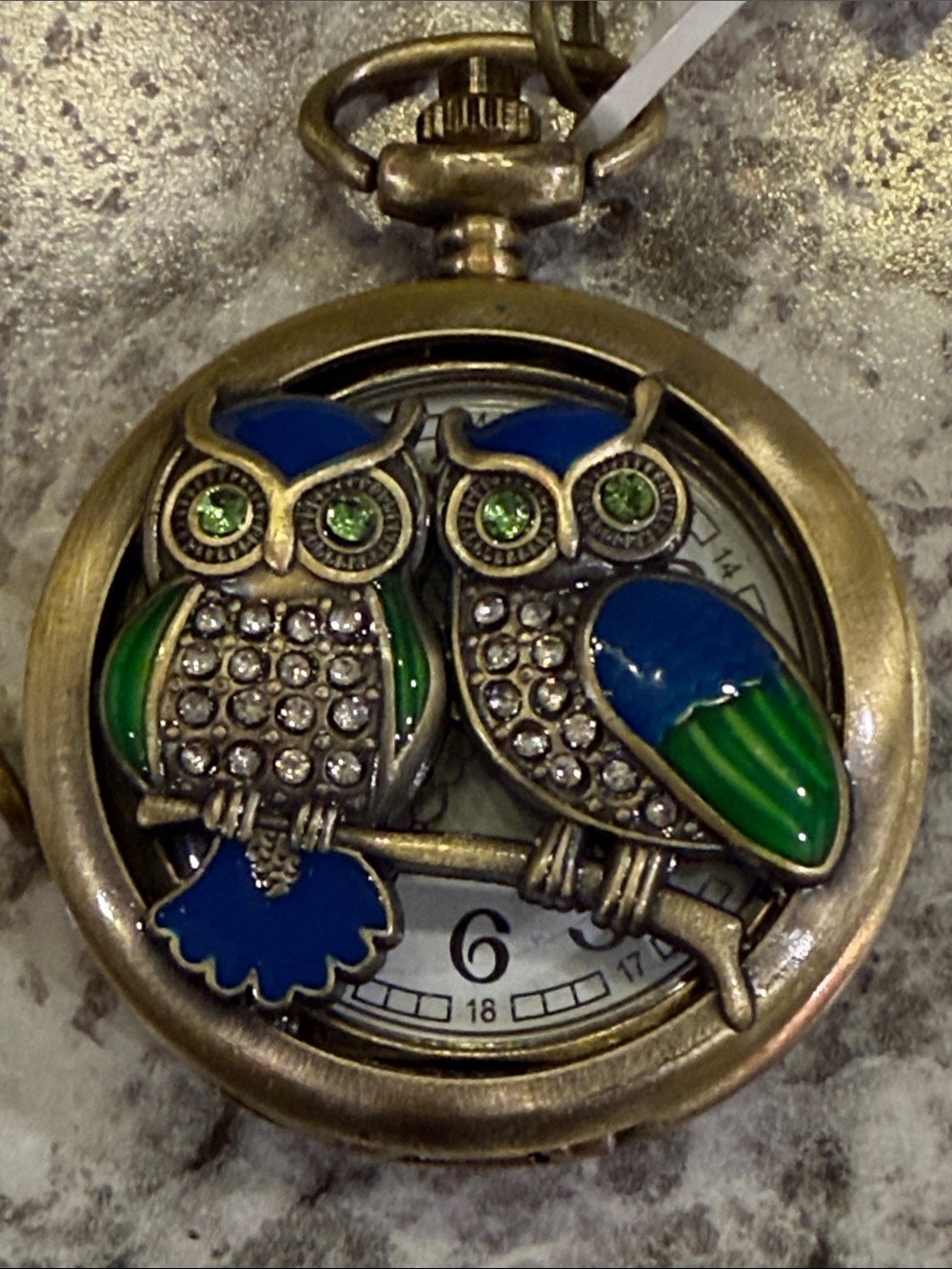 Invicta Vintage-Inspired Owl Pocket Watch Pendant - Blue & Green 79004